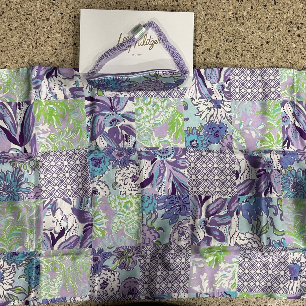 Lilly Pulitzer Lavender Floral Patchwork Silk Mask and Pillowcase Set